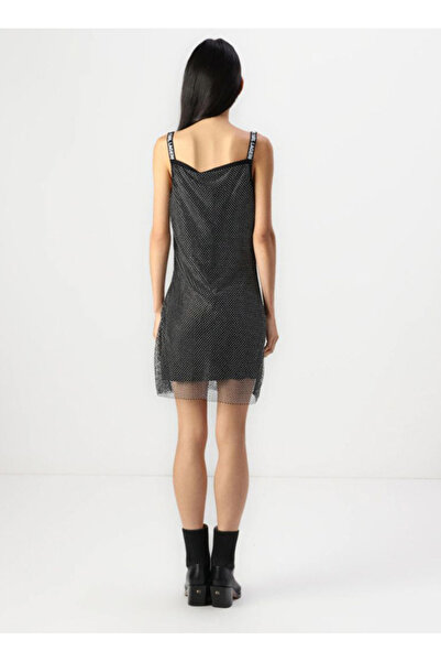 Karl Lagerfeld Jeans Degaje Yaka Düz Antrasit Kısa Kadın Elbise A1W13012