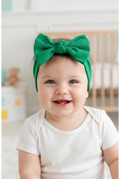 Babygiz Kız Bebek Çocuk Fiyonk Bağlamalı %100 Pamuklu Penye, Kaymaz, Ultra Esnek Yumuşak Saç Bandı