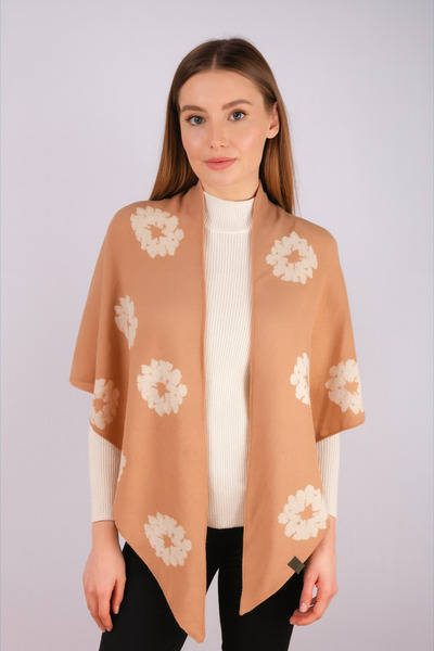 Sebir Moda Floral Patterned Double-Sided Knitwear Triangle Shawl