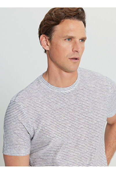 ALTINYILDIZ CLASSICS Ανδρικό μπλουζάκι Sixstars Classics με ριγέ λευκό - μπλε ναυτικό ACE091252395_BZL