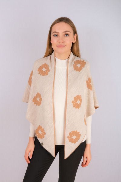 Sebir Moda Floral Patterned Double-Sided Knitwear Triangle Shawl
