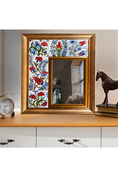 CFTC Tile & Ceramic El Yapımı İznik Çini Ayna – Lale & Karanfil Desenli