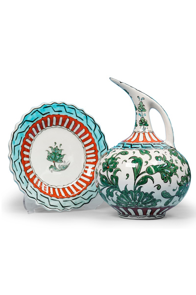 CFTC Tile & Ceramic El Yapımı İznik Çini Takım – Eğik Ağızlı Sürahi & Desenli...