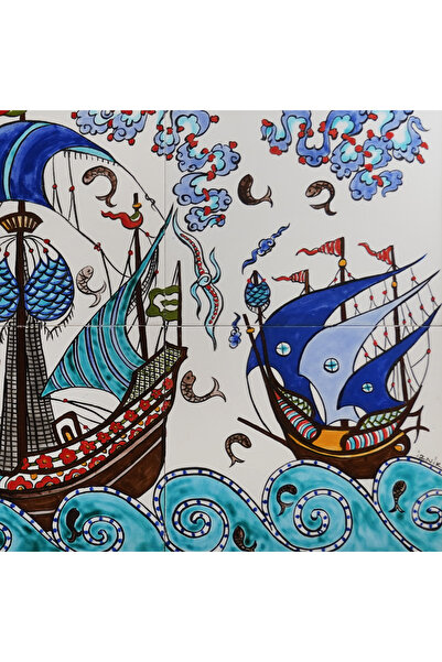 CFTC Tile & Ceramic El Yapımı İznik Çini Pano – Kalyon Desenli