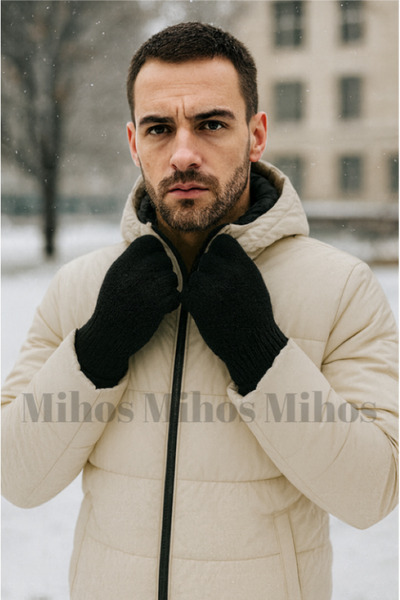 Mihos قفازات صوفية سوداء كاملة الأصابع للرجال