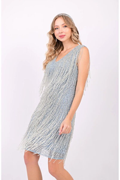 GATSBYLADY LONDON FRINGE - EL İŞLEMELİ , TAŞ PÜSKÜLLÜ ELBİSE