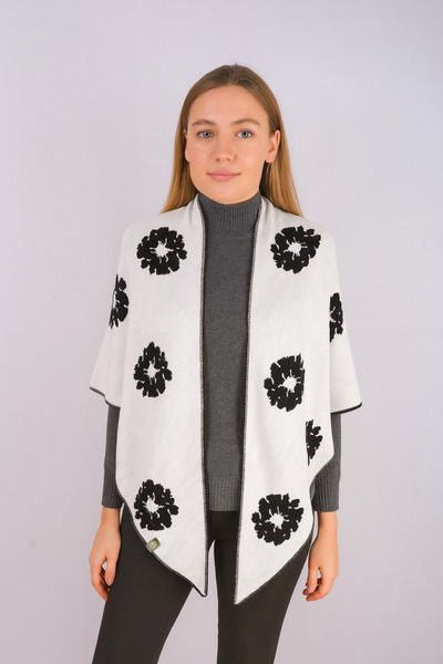 Sebir Moda Floral Patterned Double-Sided Knitwear Triangle Shawl