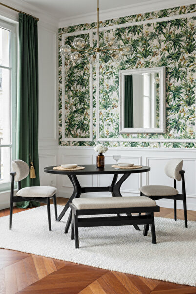 Woodenbend Mavenna Oval Siyah Ahşap Lake Masa Sandalye Takımı 80x130 cm – 2 S...