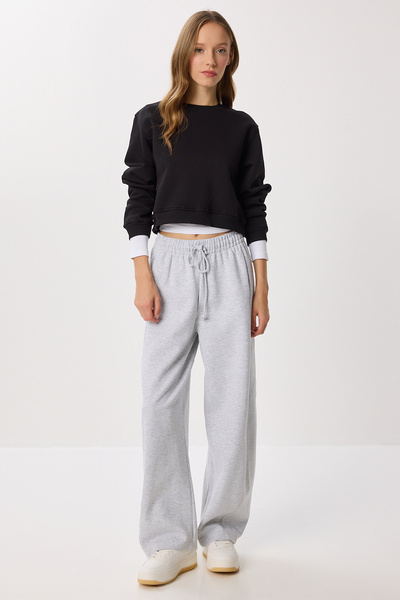 Lovelyİstanbul Şardonlu Crop Sweatshirt SİYAH LUB0043