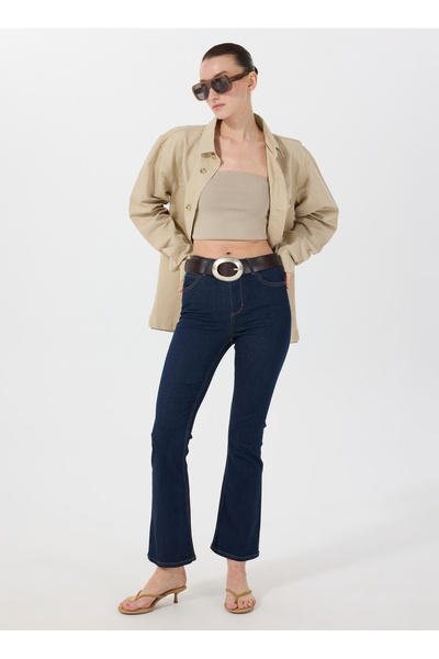 Mustang Standart Bel Düz Paça Flare Koyu Lacivert Kadın Denim Pantolon GEORGIA SKINNY FLARE5