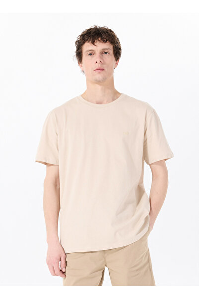 Mustang Bisiklet Yaka Baskılı Bej Erkek T-Shirt M5SM-TST1297