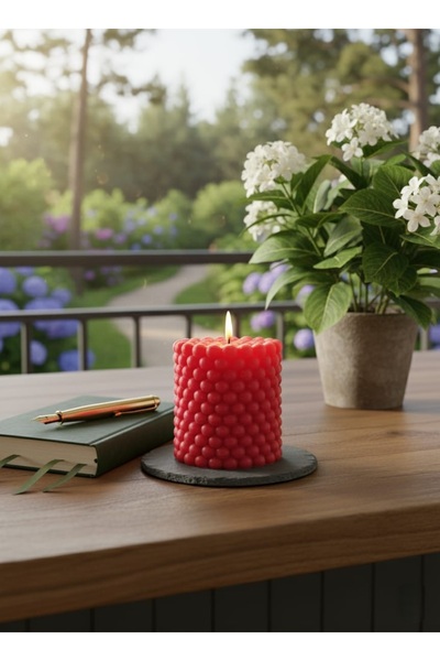 Butik İNCİ TANELERİ HEDİYELİK DEKORATİF PUDRA KOKULU PARAFİN WAX MUM (KIRMIZI...
