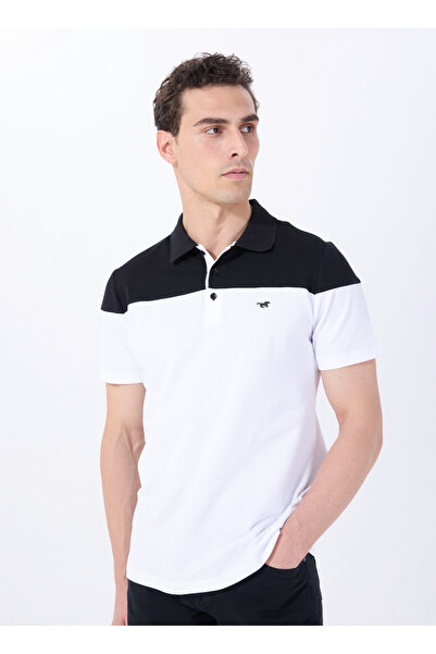 Mustang Blok Desenli Siyah - Beyaz Erkek Polo T-Shirt M5SM-TST1333