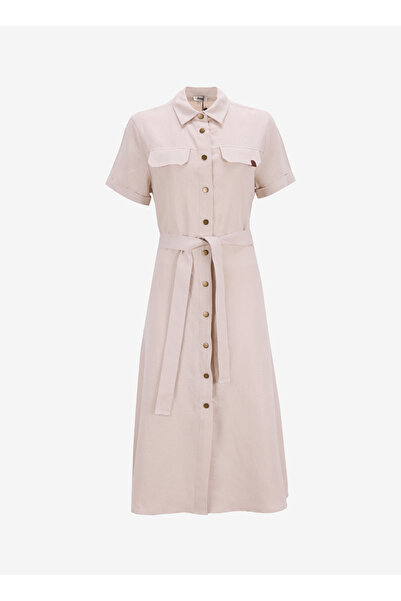 Jeep Gömlek Yaka Düz Bej Midi Kadın Elbise J5SL-ELB7064