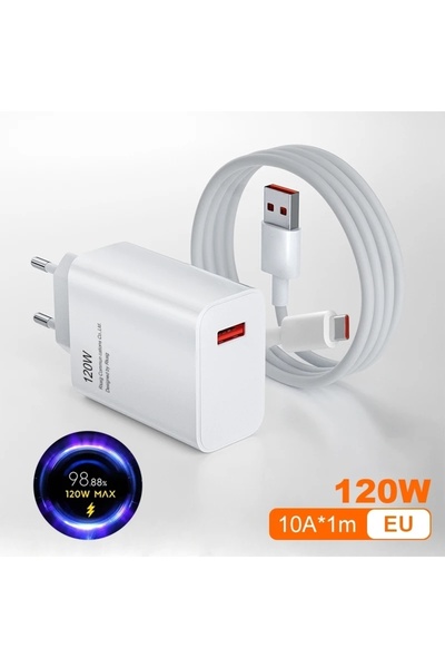 Xiaomi شاحن وكابل الاتحاد الأوروبي الأصلي شاحن توربو سريع الشحن 120 واط محول شحن فائق الاتحاد الأوروبي/الولايات المتحدة لهاتف Redmi No