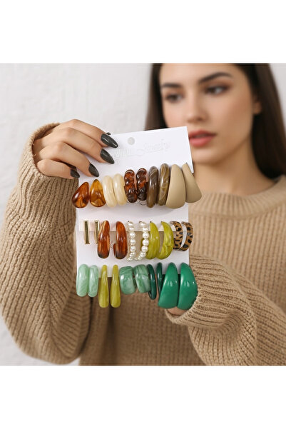 Rednose 15 çift pastel halka damla yarım inci leopar modern tatil plaj kemik tasarım büyük çoklu küpe set