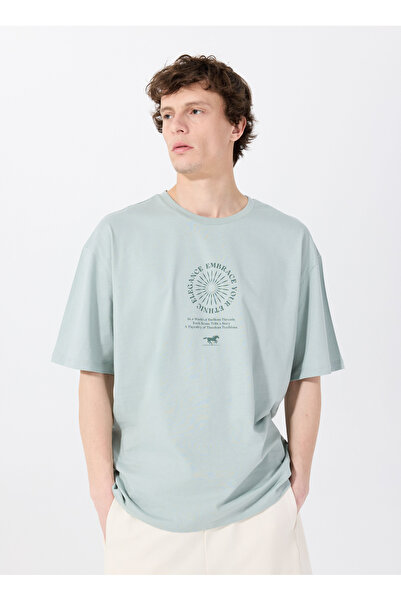 Mustang Bisiklet Yaka Baskılı Yeşil Erkek T-Shirt M5SM-TST1436