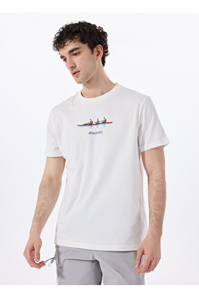 Discovery Expedition D5SM-TST3793 Beyaz Bisiklet Yaka Relaxed Baskılı Erkek T...