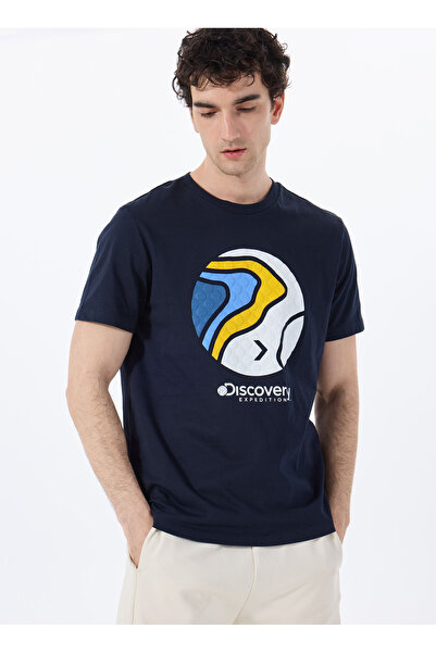 Discovery Expedition D5SM-TST3876 Lacivert Bisiklet Yaka Relaxed Baskılı Erke...