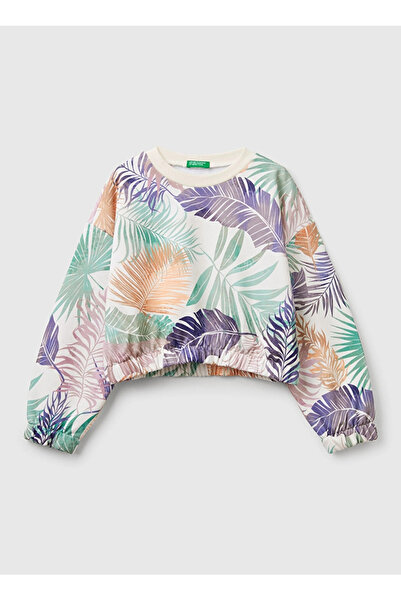 Benetton Baskılı Kız Çocuk Çok Renkli Sweatshırt 35UJC10OB