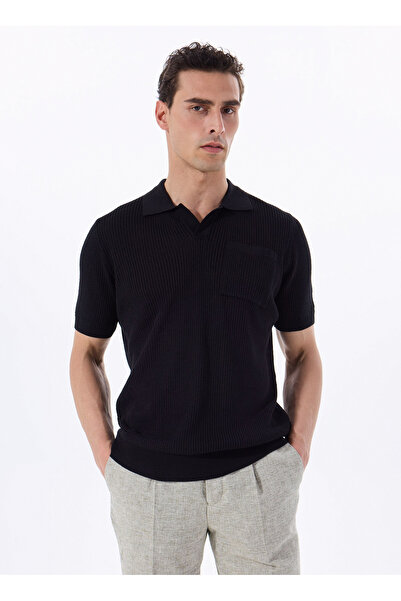 Fabrika Siyah Erkek Basic Jakarlı Keten Karışımlı Kazak F5SM-KZK 2052