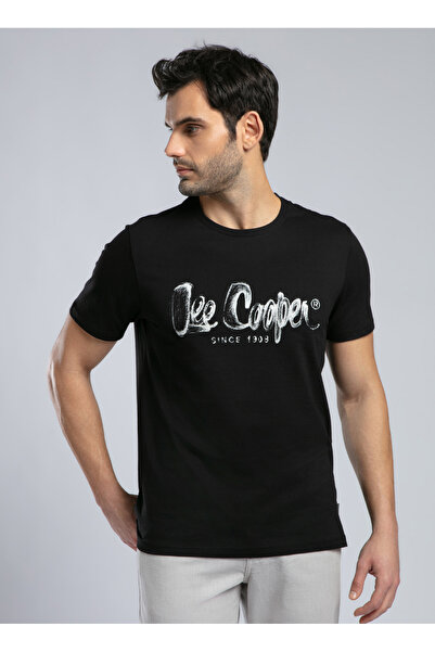 Lee Cooper Ανδρικό μπλουζάκι με στρογγυλή λαιμόκοψη μαύρο 252 LCM 242002 DRAWINGLOGO ΜΑΥΡΟ