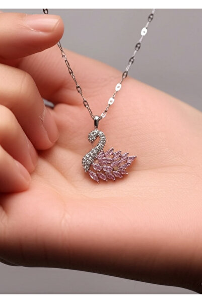 denars jewelry قلادة من الفولاذ الفضي موديل Swan