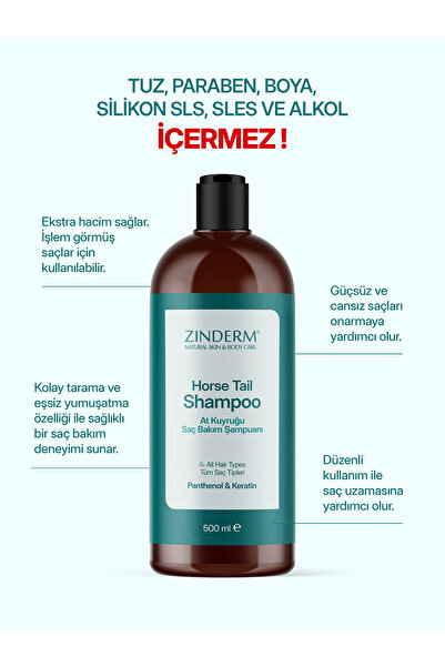 zinderm At Kuyruğu Şampuanı - Saç Dökülmesi Karşıtı Ve Hızlı Uzama Etkili Tuzsuz Şampuan (500 ML)