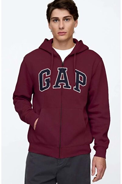 GAP V-Heritage Logo Fz-Snl 674144 Мъжка суитшърт с качулка и цип BORDEAUX