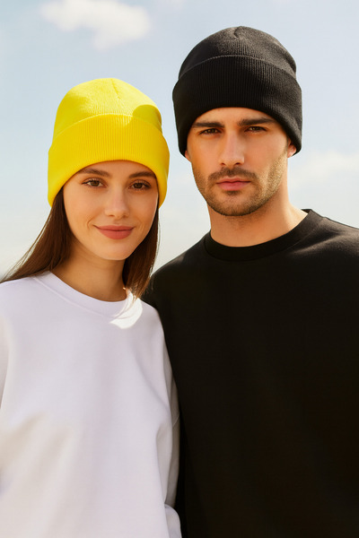 Funny Life Unisex Folded Yellow and Black 2-Piece Beret Set