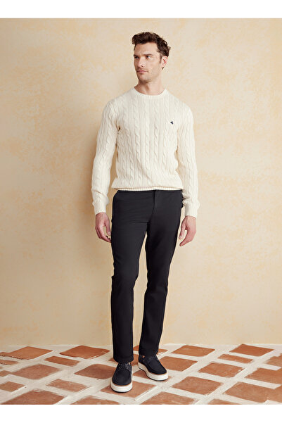 BROOKS BROTHERS Bisiklet Yaka Standart Saç Örgü Desenli Kırık Beyaz Erkek Kaz...