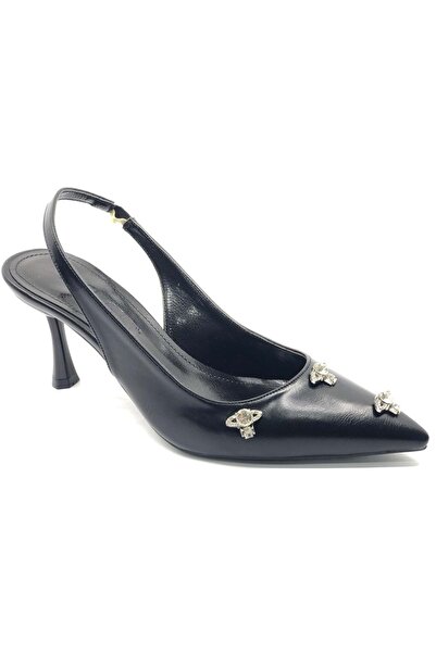 Kids Club Shoes Feles Open Back Stone Detailed Stiletto Women's Shoes Black