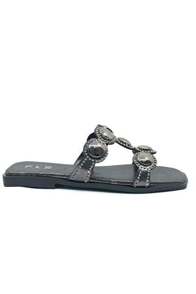 KOCAMANLAR Feles thin sole stone detailed women's slipper platinum