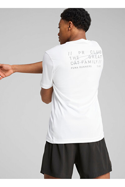 Puma Γραφικά Running Illustratio Ανδρικό λευκό μπλουζάκι με στρογγυλή λαιμόκοψη