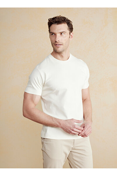 BROOKS BROTHERS Bisiklet Yaka Bej Erkek T-Shirt BBSS25MTS011