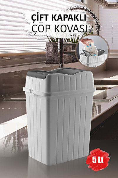 MYBOX 5 L - Çift Kapaklı Slim Çöp Kovası - Dekoratif Tezgah Üstü Ev Ofis Bany...