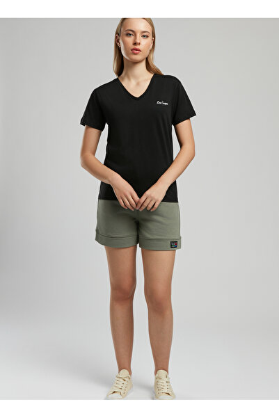 Lee Cooper V-Neck Printed Black Women's T-Shirt 252 Lcf 242020 Simple Black