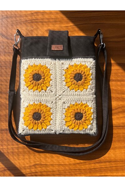 AKSESUARSEPETİ El Yapımı Ayçiçek Desenli Motifli Astarlı Taşıma Askılı Cepli ...