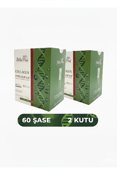 Bella Mia Collagen 100% Pure and Natural Dietary Supplement Containing 5 Types of Collagen and Vitamins Economical Package (60 Sachets)