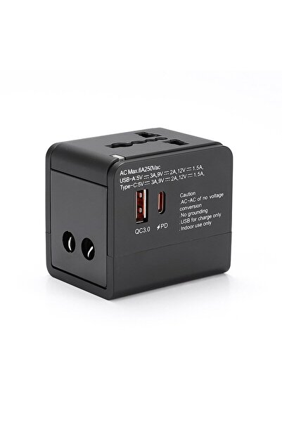 OEM Universal Travel Charger Adapter 3-in-1, USB-C + USB-A QC 3.0, Compatible UK/EU/US/AUS Black