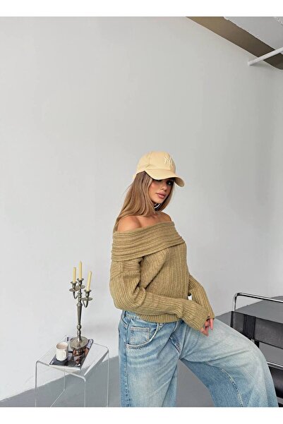 İLKCET MODA Thick Khaki Madonna Collar Knitwear Sweater