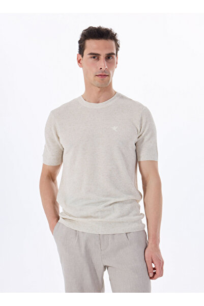 Fabrika Bej Erkek Bisiklet Yaka Relaxed Fit Keten Karışımlı Kazak F5SM-KZK 2051