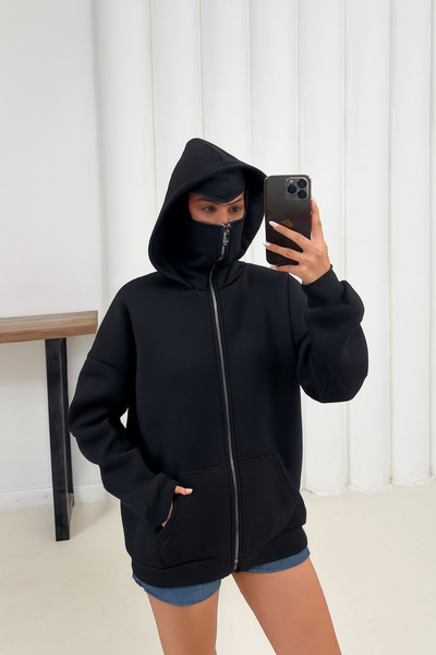 legends butik Unisex Balaclava Oversized Full Zip Hooded Sweatshirt