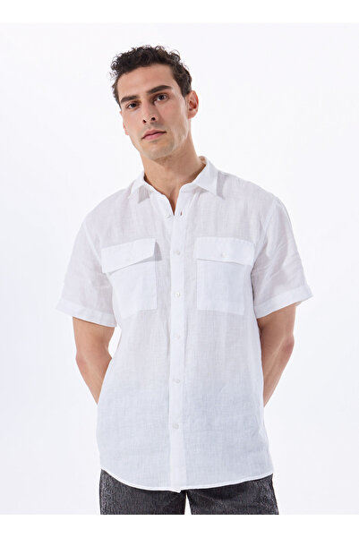 Fabrika Beyaz Erkek Basic %100 Keten Gömlek F5SM-GML 2765