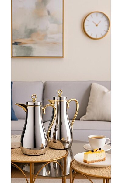 Generic Luxury Tea and Coffee Thermos Set, 1 and 0.7 Liter Stainless Steel Outer Layer | Elegant Design that Retains Heat