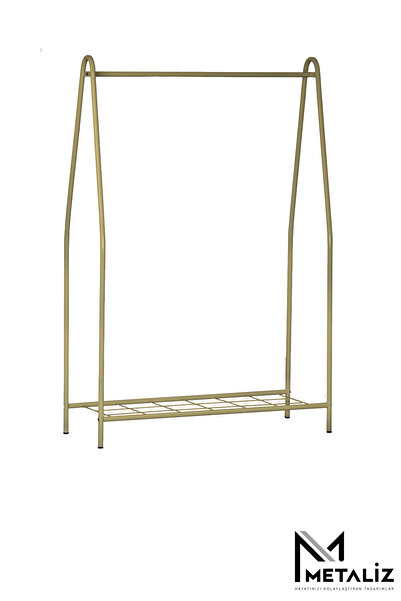 Metal Oval Telli Gold Butik Elbise Askılığı Konfeksiyon Ayakkabılıklı Elbise Askılığı – Raflı Askı