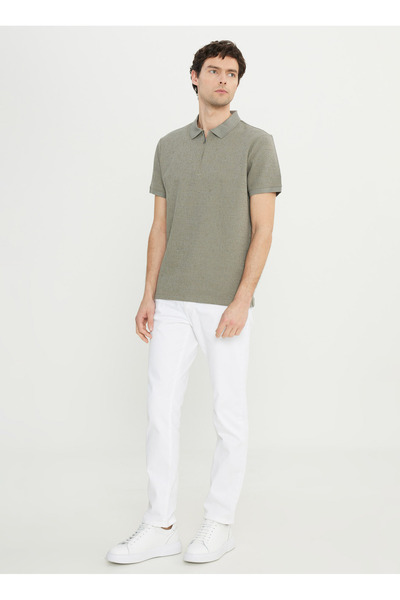 ALTINYILDIZ CLASSICS Ανδρικό μπλουζάκι Six Star Classics με φερμουάρ Jacquard Khaki ACE091252339_HAK