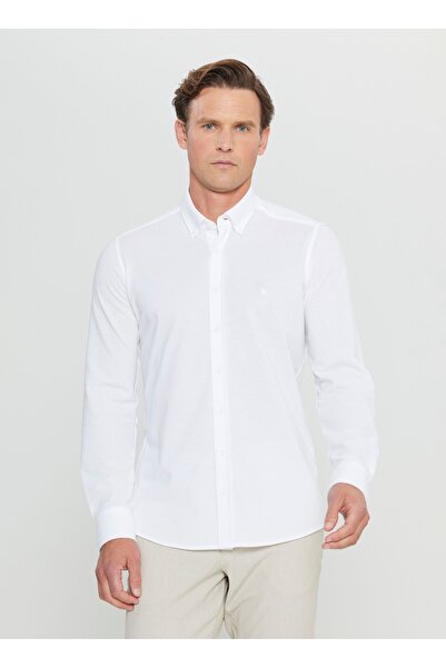 ALTINYILDIZ CLASSICS Сlim Fit сорочка з ґудзиками на комірі, біла, чоловіча ACE020252157_BYZ
