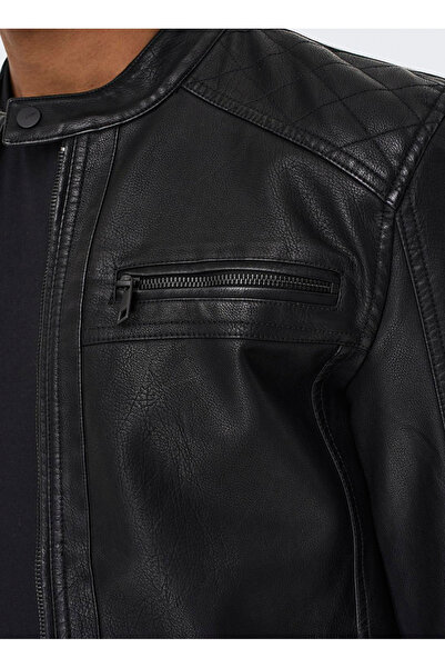 Only & Sons Men's Leather Jacket Black 22011975S Onsal Pu Noos Otw