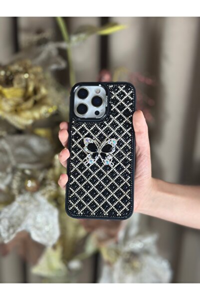 DGN İphone 16 Pro Max Uyumlu Baklava Desenli Pırlanta Taşlı ve Kelebekli Lens...